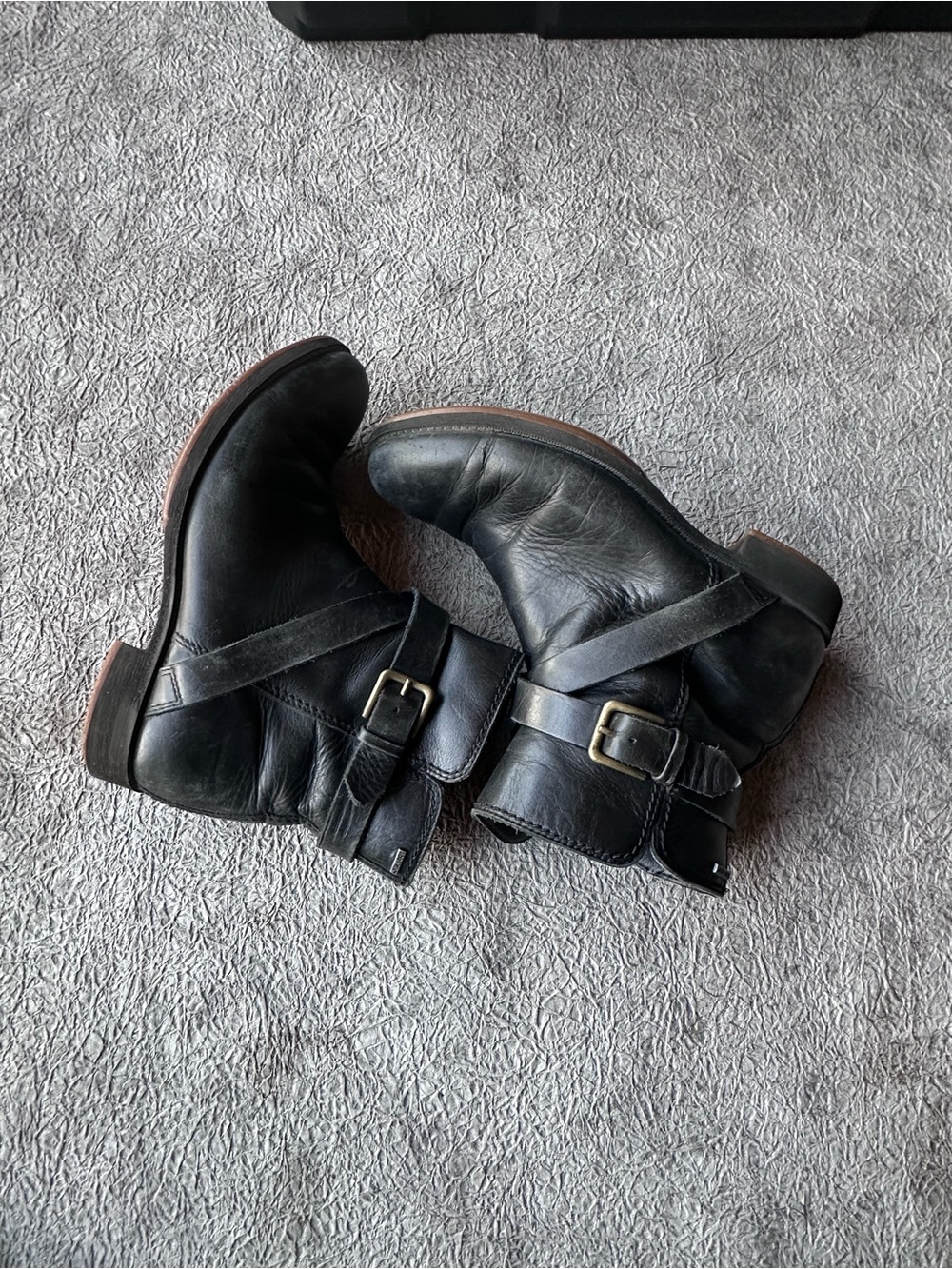 Ecco Black Leather Strap Combat Ankle Boots
